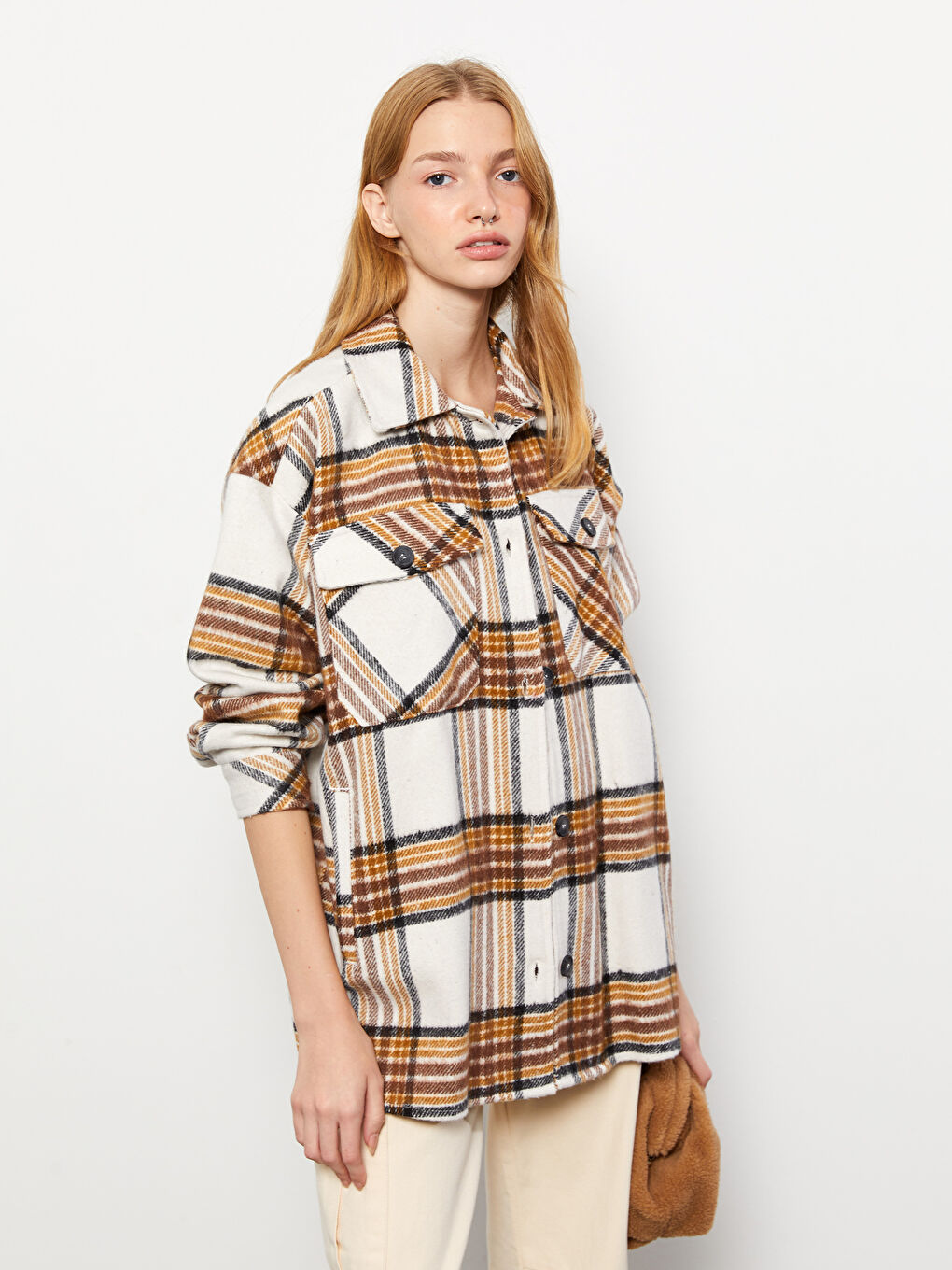 XSIDE Front Button Closure Plaid Long Sleeve Tweed Women's Lumberjack Shirt Jacket -W2H356Z8-RFC