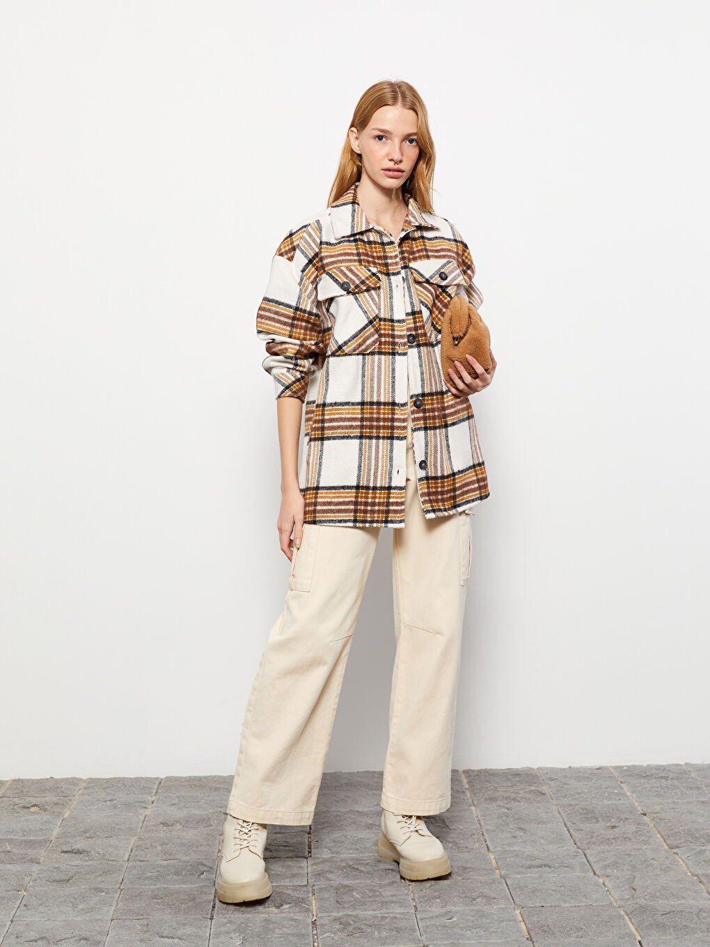 XSIDE Front Button Closure Plaid Long Sleeve Tweed Women's Lumberjack Shirt Jacket -W2H356Z8-RFC