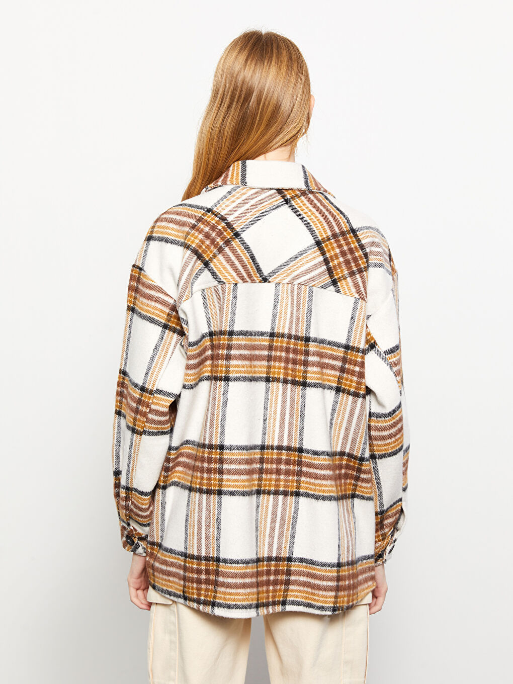 XSIDE Front Button Closure Plaid Long Sleeve Tweed Women's Lumberjack Shirt Jacket -W2H356Z8-RFC
