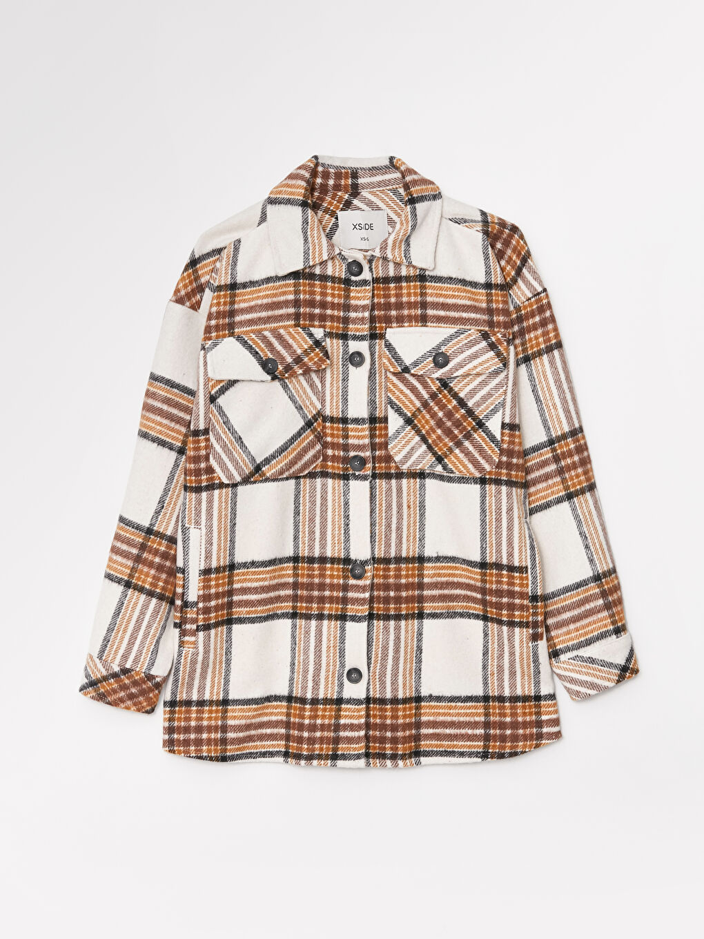 XSIDE Front Button Closure Plaid Long Sleeve Tweed Women's Lumberjack Shirt Jacket -W2H356Z8-RFC