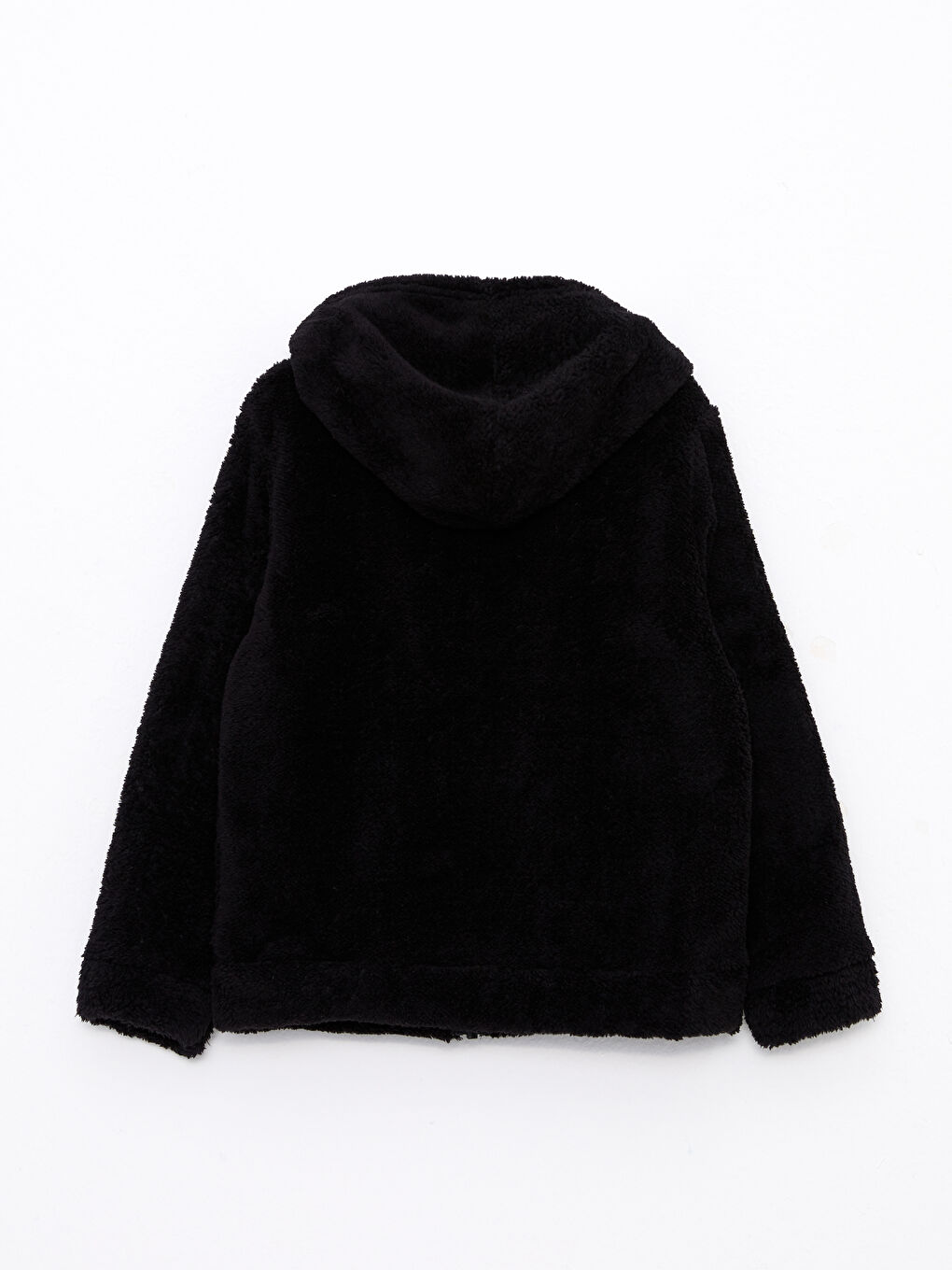 Siyah Kapüşonlu Basic Uzun Kollu Pelüş Kız Çocuk Fermuarlı Sweatshirt-1