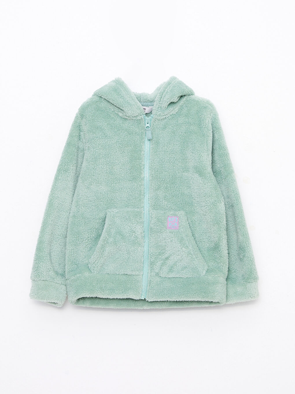 سويت شيرت بسحاب مزود بغطاء رأس كم طويل قطيفة سادة للبنات