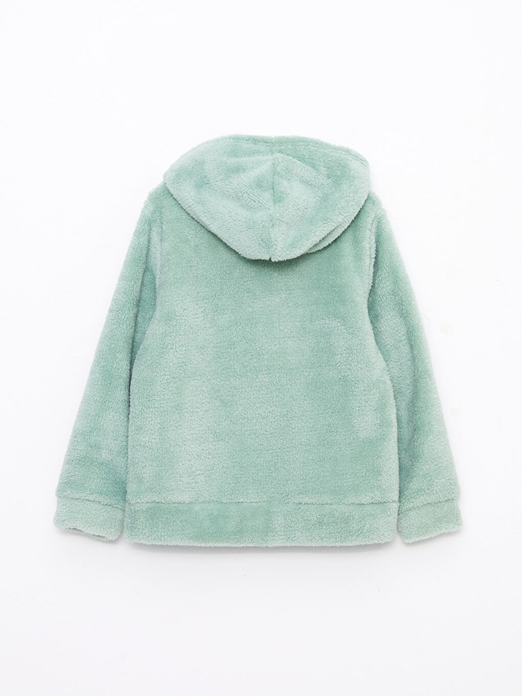 سويت شيرت بسحاب مزود بغطاء رأس كم طويل قطيفة سادة للبنات-1