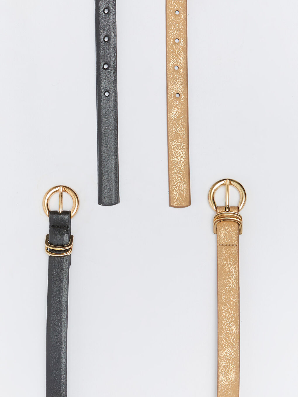 Siyah Deri Görünümlü Kadın İnce Kemer 2'li-2