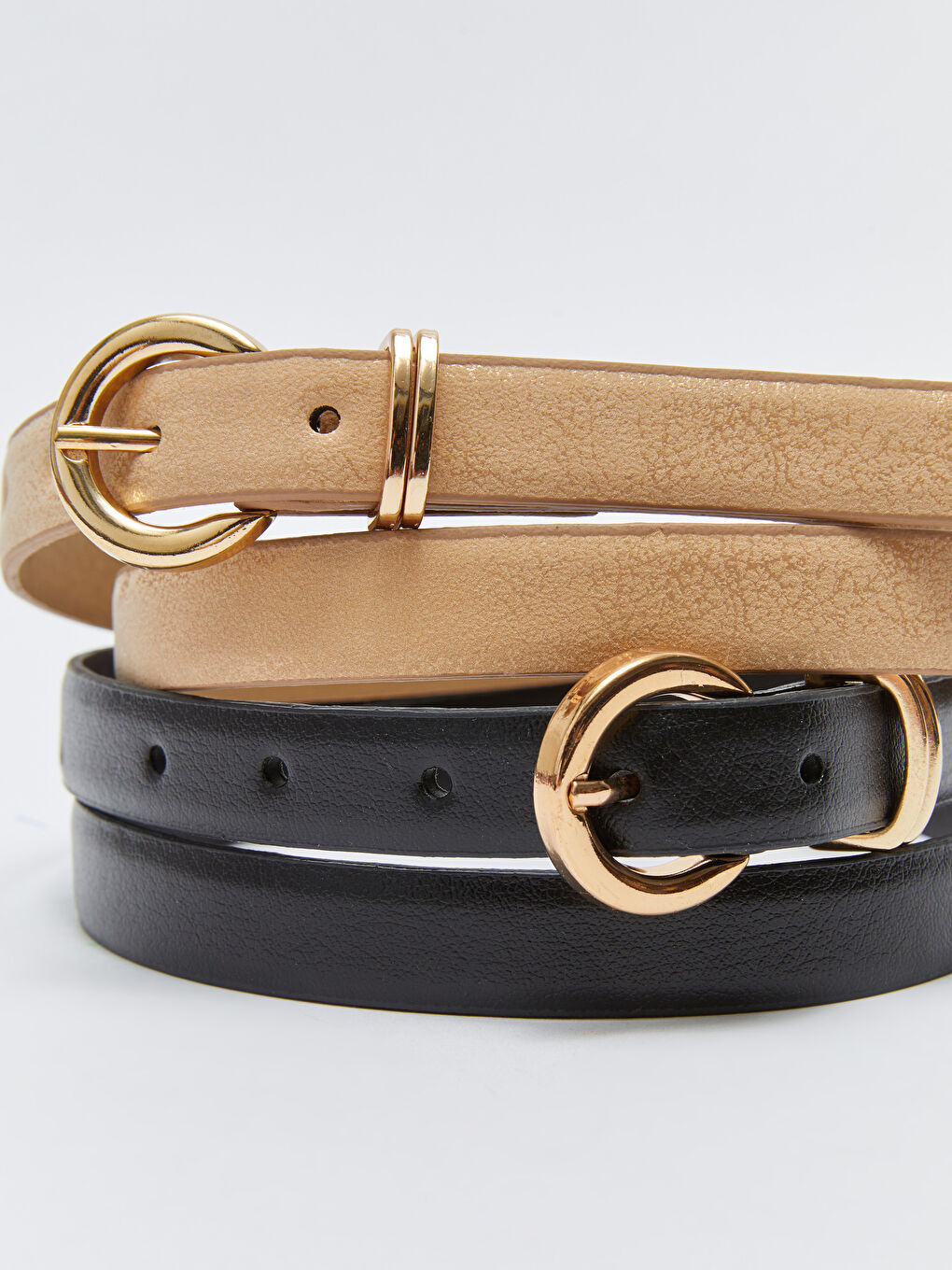 Siyah Deri Görünümlü Kadın İnce Kemer 2'li-3