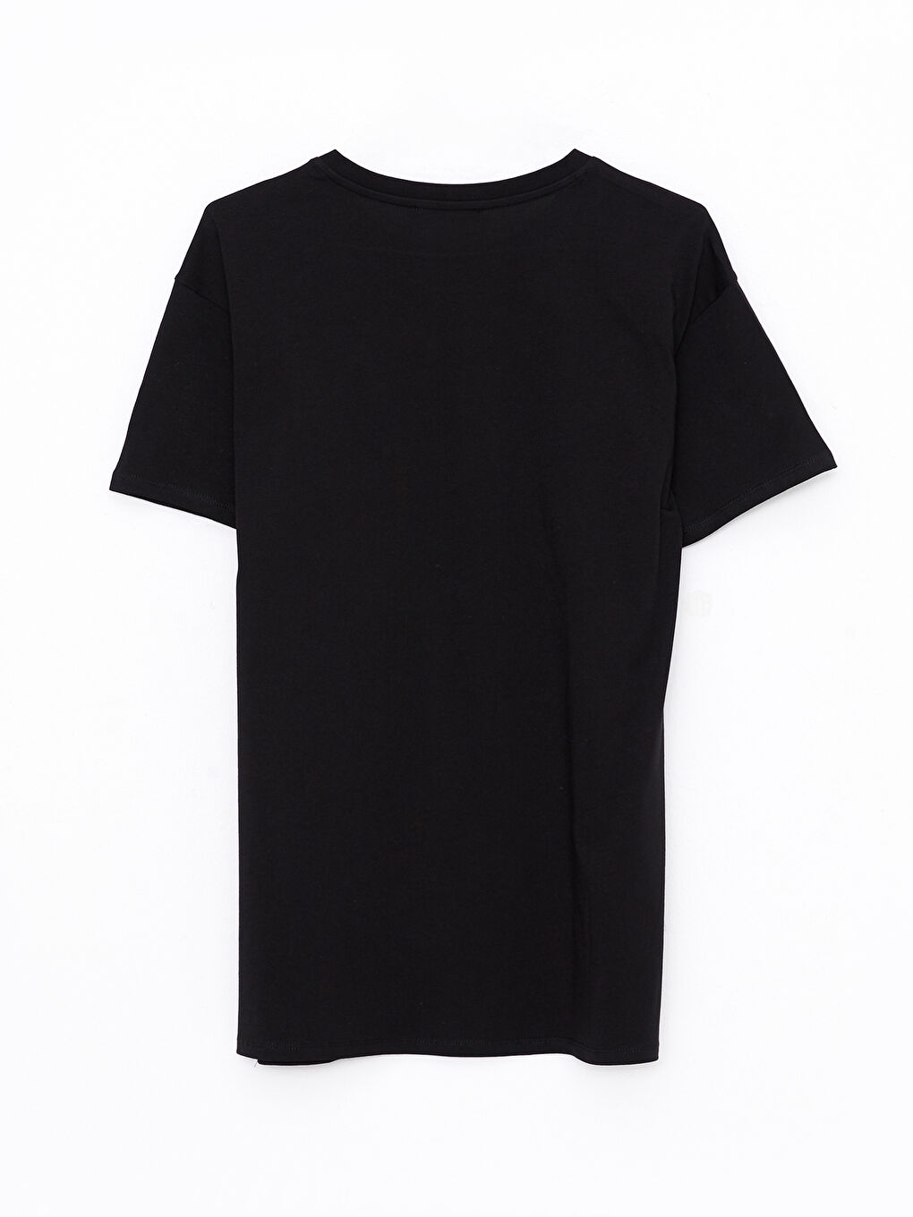 Siyah Bisiklet Yaka Düz Kısa Kollu Pamuklu Kadın Tişört-6