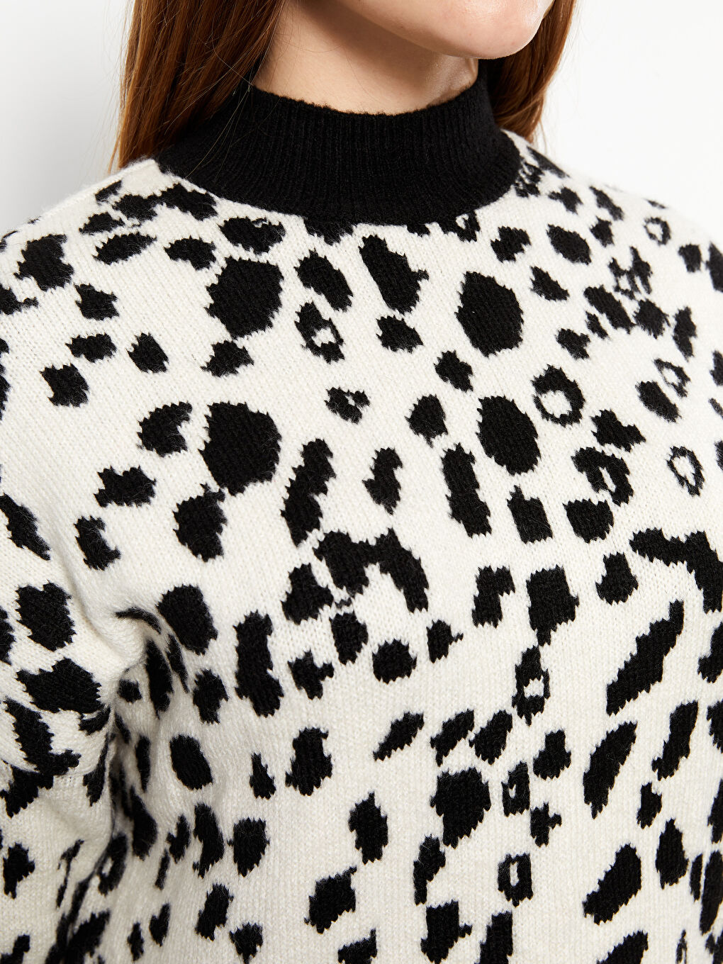 Pulover Tricotat pentru Femei Mărime Mare Guler Fals Imprimat Mânecă Lungă-3