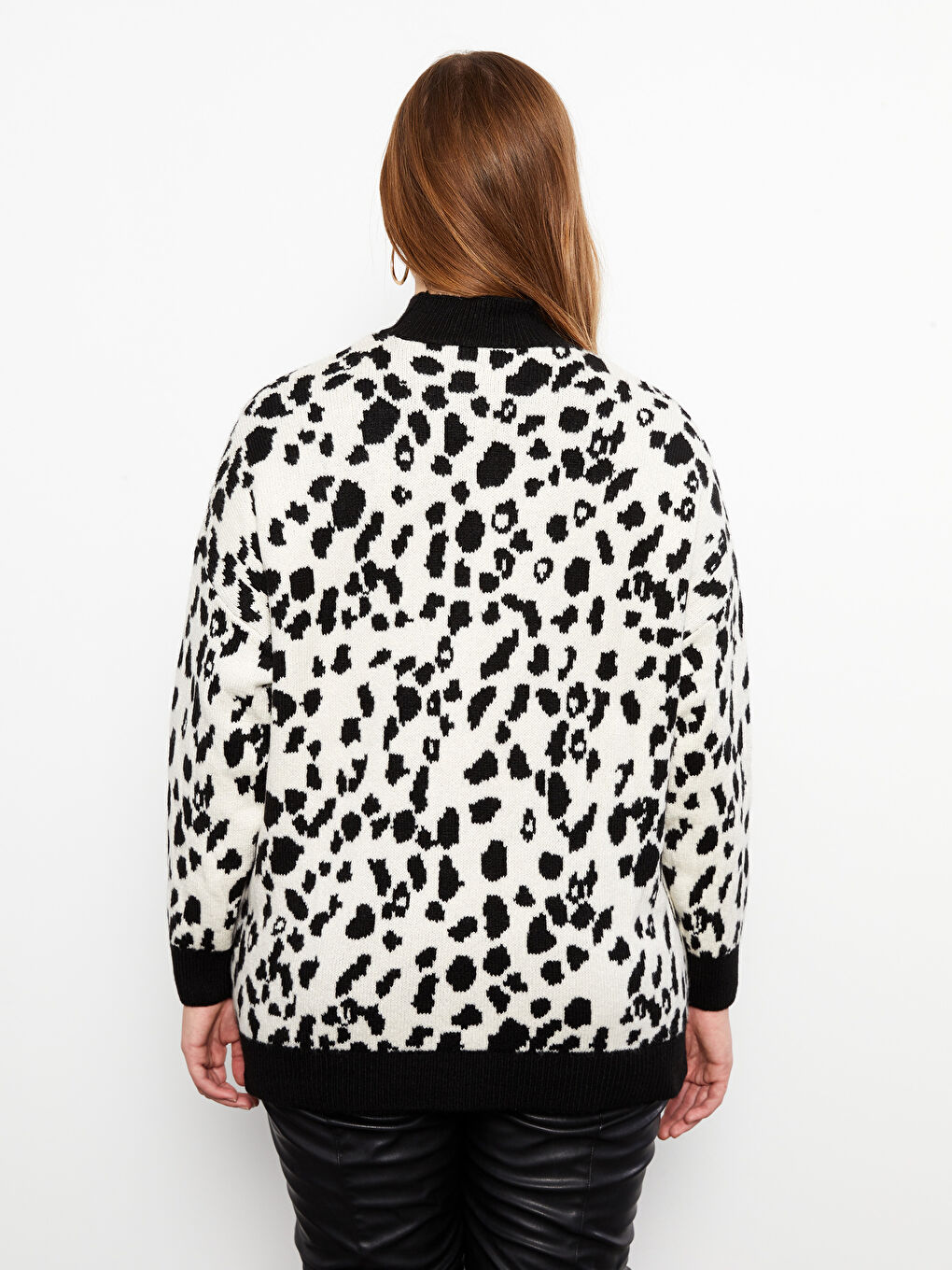 Pulover Tricotat pentru Femei Mărime Mare Guler Fals Imprimat Mânecă Lungă-4