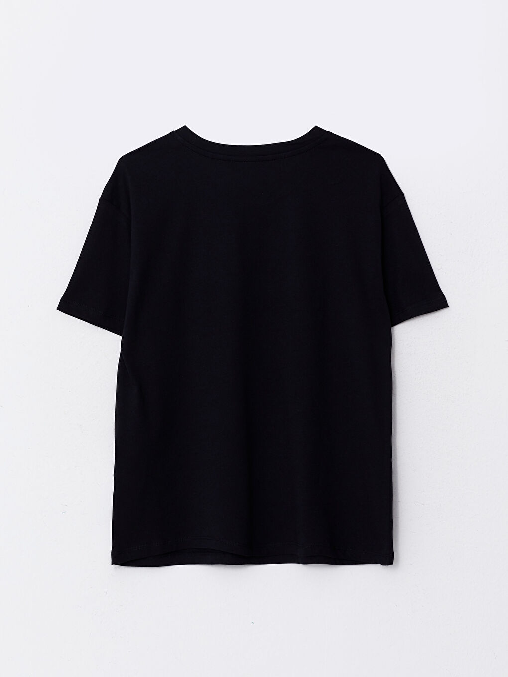 Siyah Bisiklet Yaka Baskılı Kısa Kollu Pamuklu Kadın Tişört-6