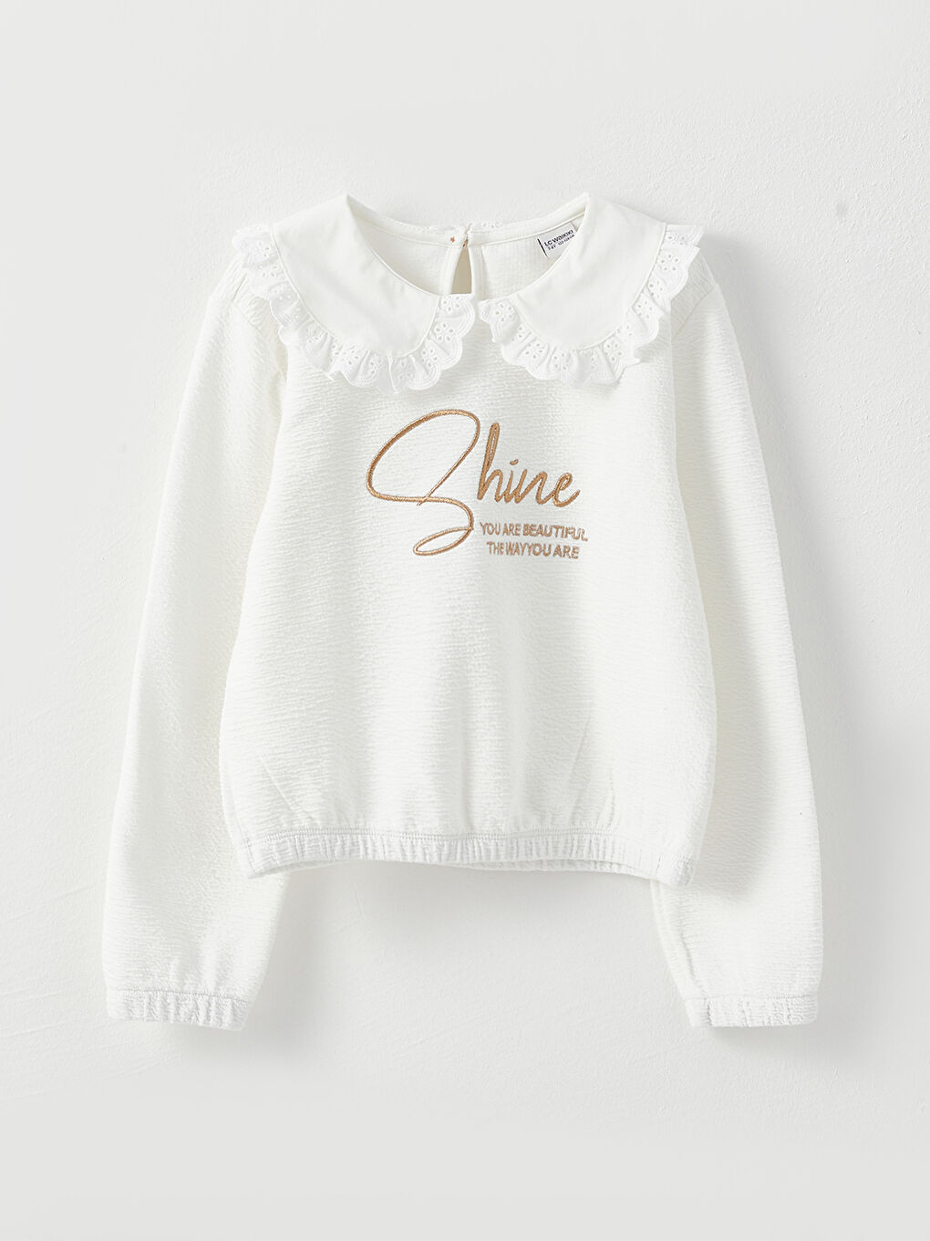 Ekru Bebe Yaka Nakışlı Uzun Kollu Kız Çocuk Sweatshirt-3