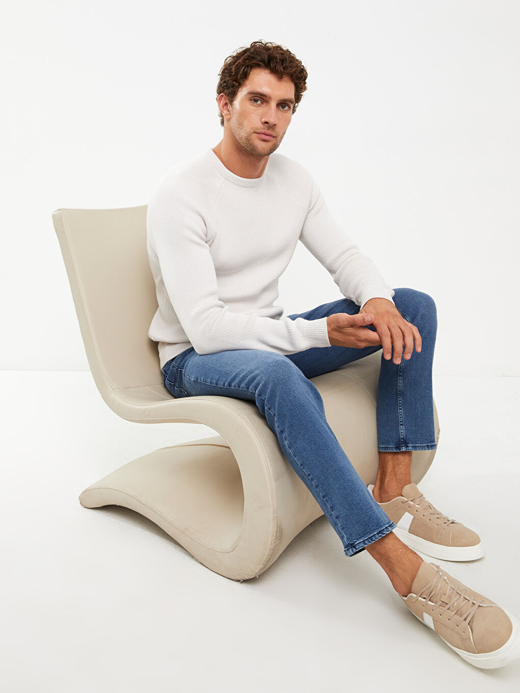 Crew Neck Long Sleeve Men's Tricot Sweater