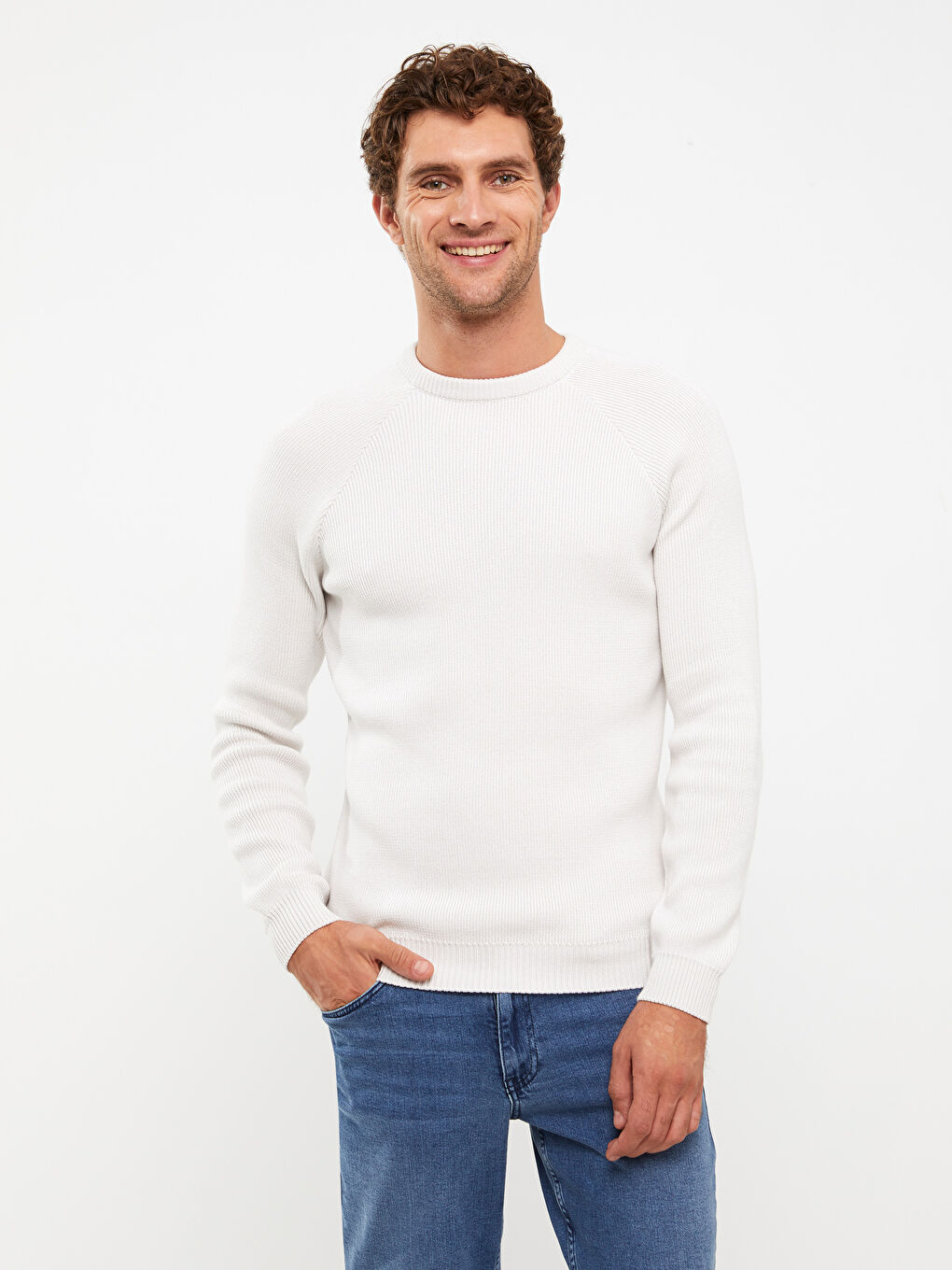 Crew Neck Long Sleeve Men's Tricot Sweater-1