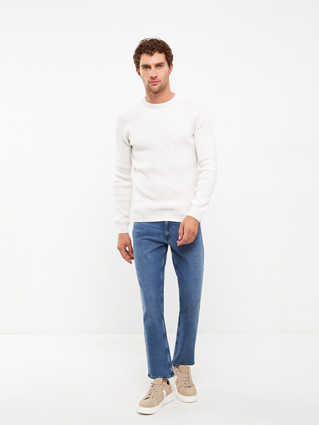 Crew Neck Long Sleeve Men's Tricot Sweater-2
