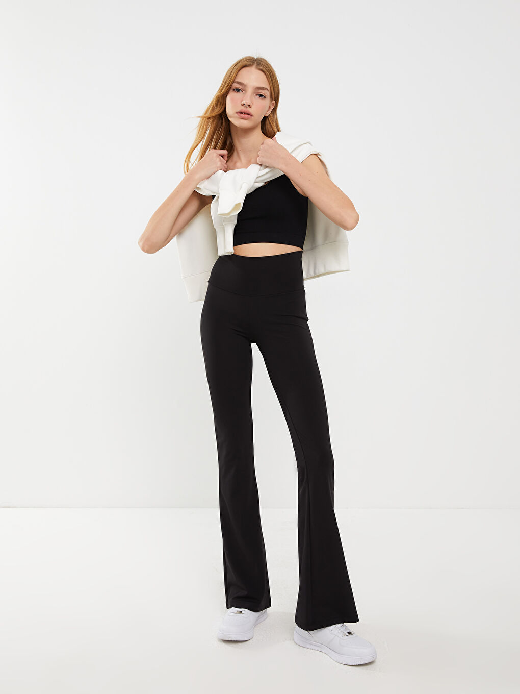 Siyah Beli Lastikli İspanyol Paça Kadın Tayt Pantolon-3