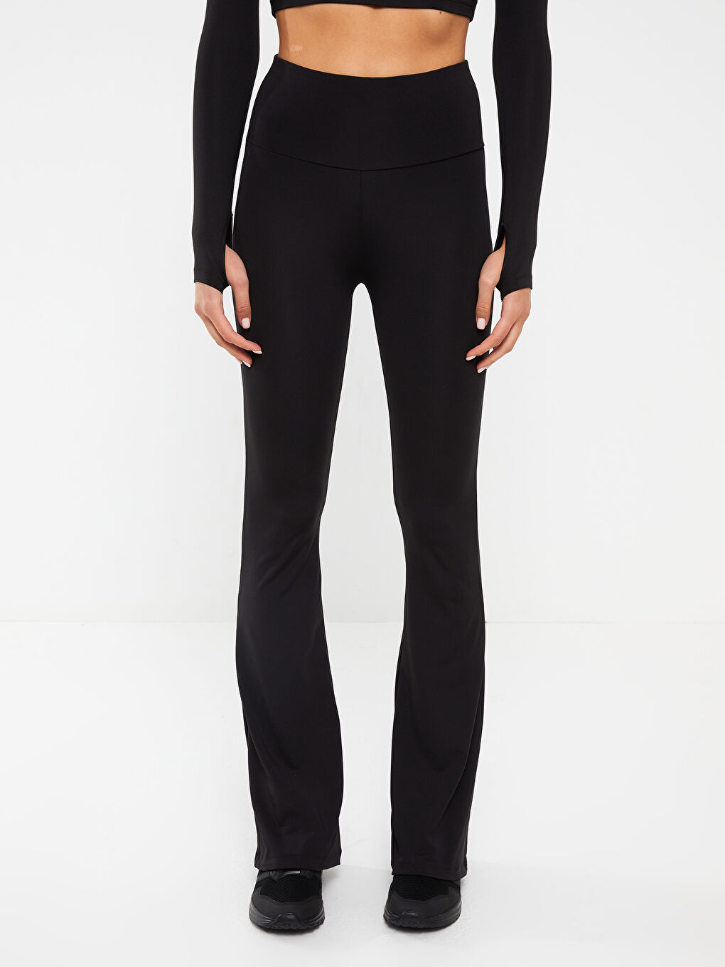 Siyah Beli Lastikli İspanyol Paça Kadın Tayt Pantolon-4