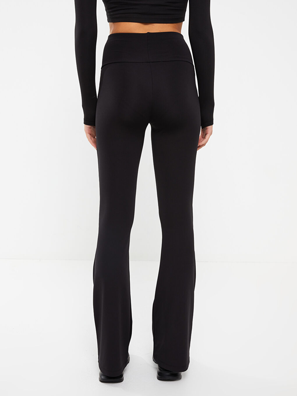 Siyah Beli Lastikli İspanyol Paça Kadın Tayt Pantolon-6