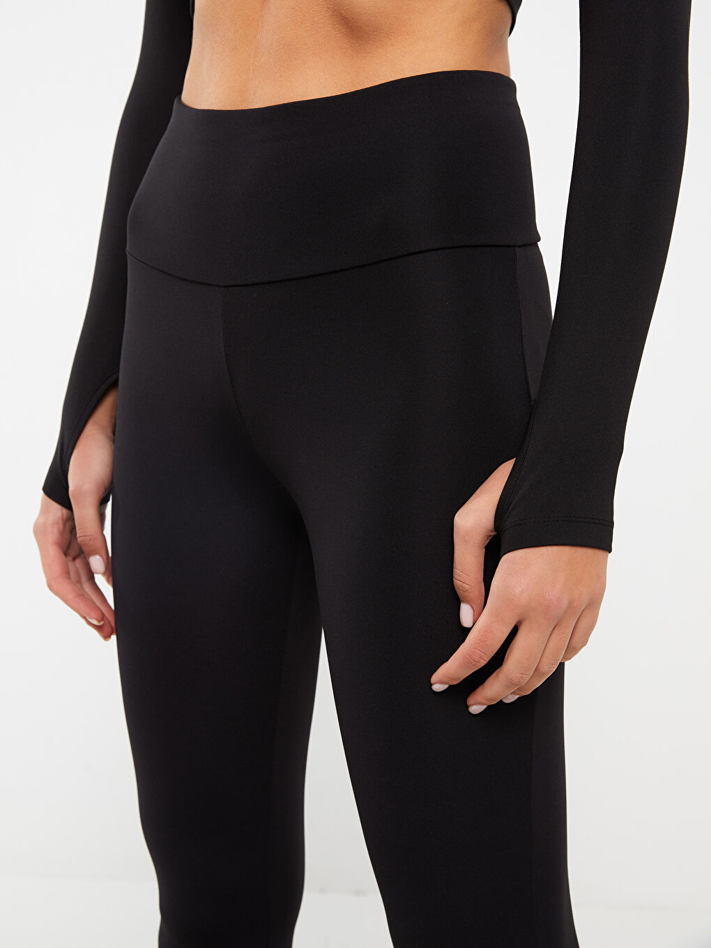 Siyah Beli Lastikli İspanyol Paça Kadın Tayt Pantolon-8