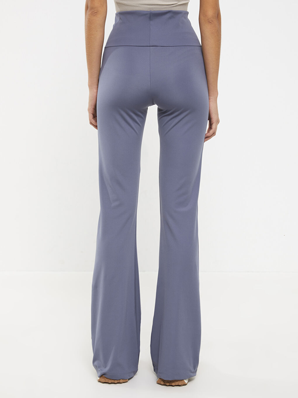 Mavi Beli Lastikli İspanyol Paça Kadın Tayt Pantolon-4