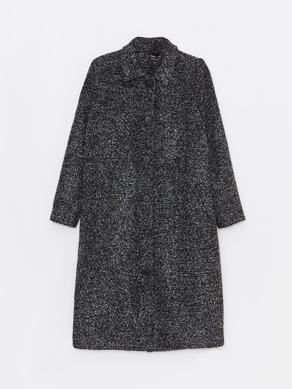 Siyah Gömlek Yaka Desenli Uzun Kollu Kadın Kaşe Kaban-6