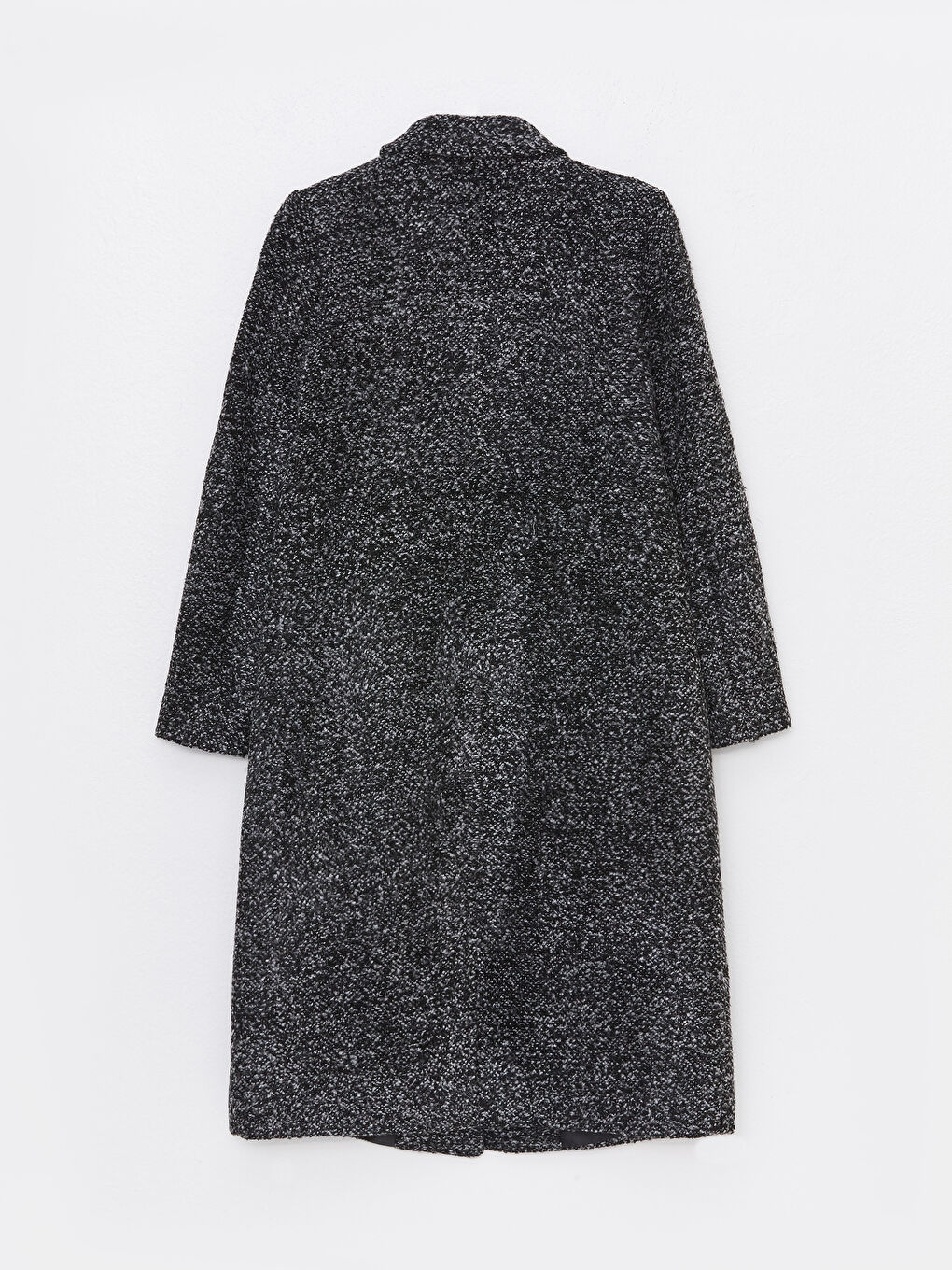 Siyah Gömlek Yaka Desenli Uzun Kollu Kadın Kaşe Kaban-7