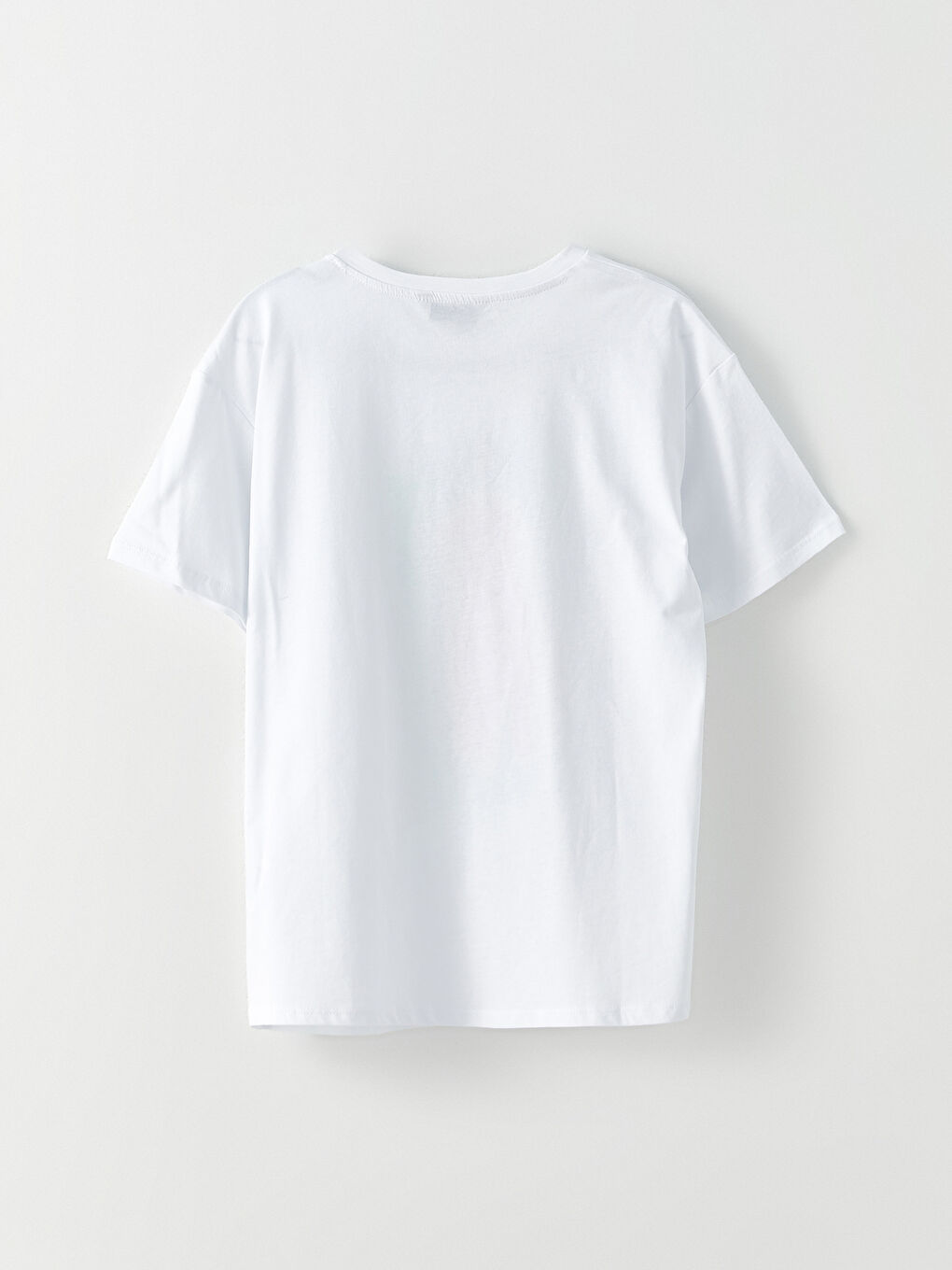 Beyaz Bisiklet Yaka Baskılı Kısa Kollu Pamuklu Kadın Tişört-6