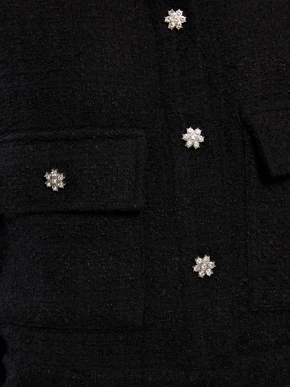 Siyah Önden Düğme Kapamalı Düz Uzun Kollu Kadın Tüvit Gömlek Ceket-2