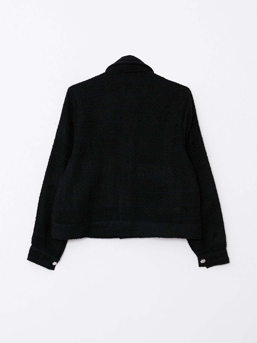 Siyah Önden Düğme Kapamalı Düz Uzun Kollu Kadın Tüvit Gömlek Ceket-5