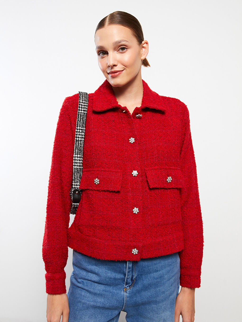LCWAIKIKI Classic Buttoned Regular Long Sleeve Women's Tweed Shirt Jacket -W2H534Z8-ST7