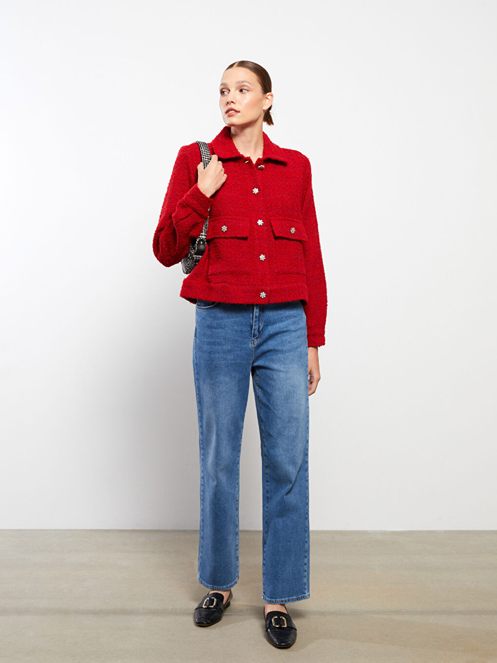 LCWAIKIKI Classic Buttoned Regular Long Sleeve Women's Tweed Shirt Jacket -W2H534Z8-ST7