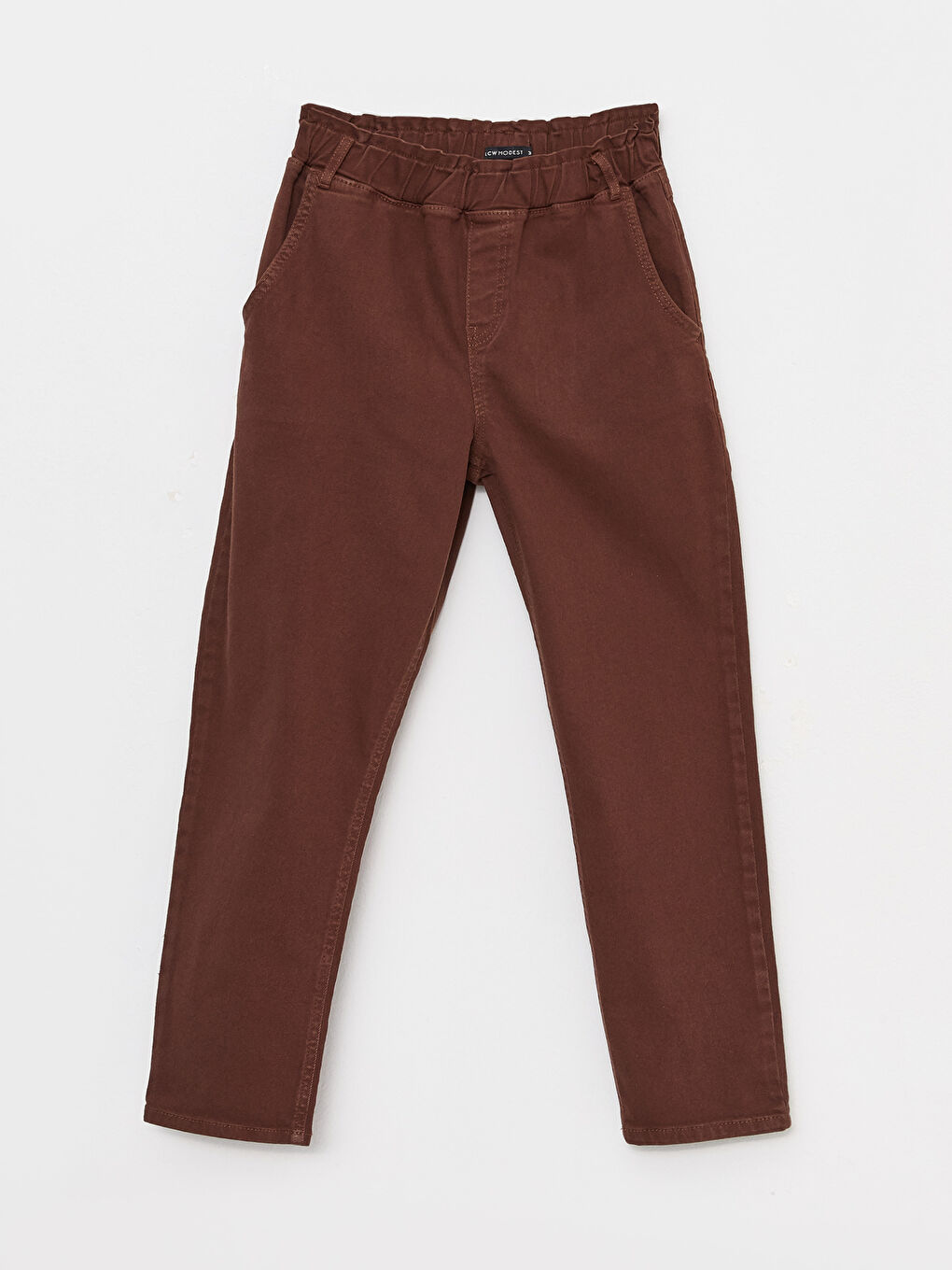 Kahverengi Rahat Kalıp Düz Gabardin Kadın Pantolon-5