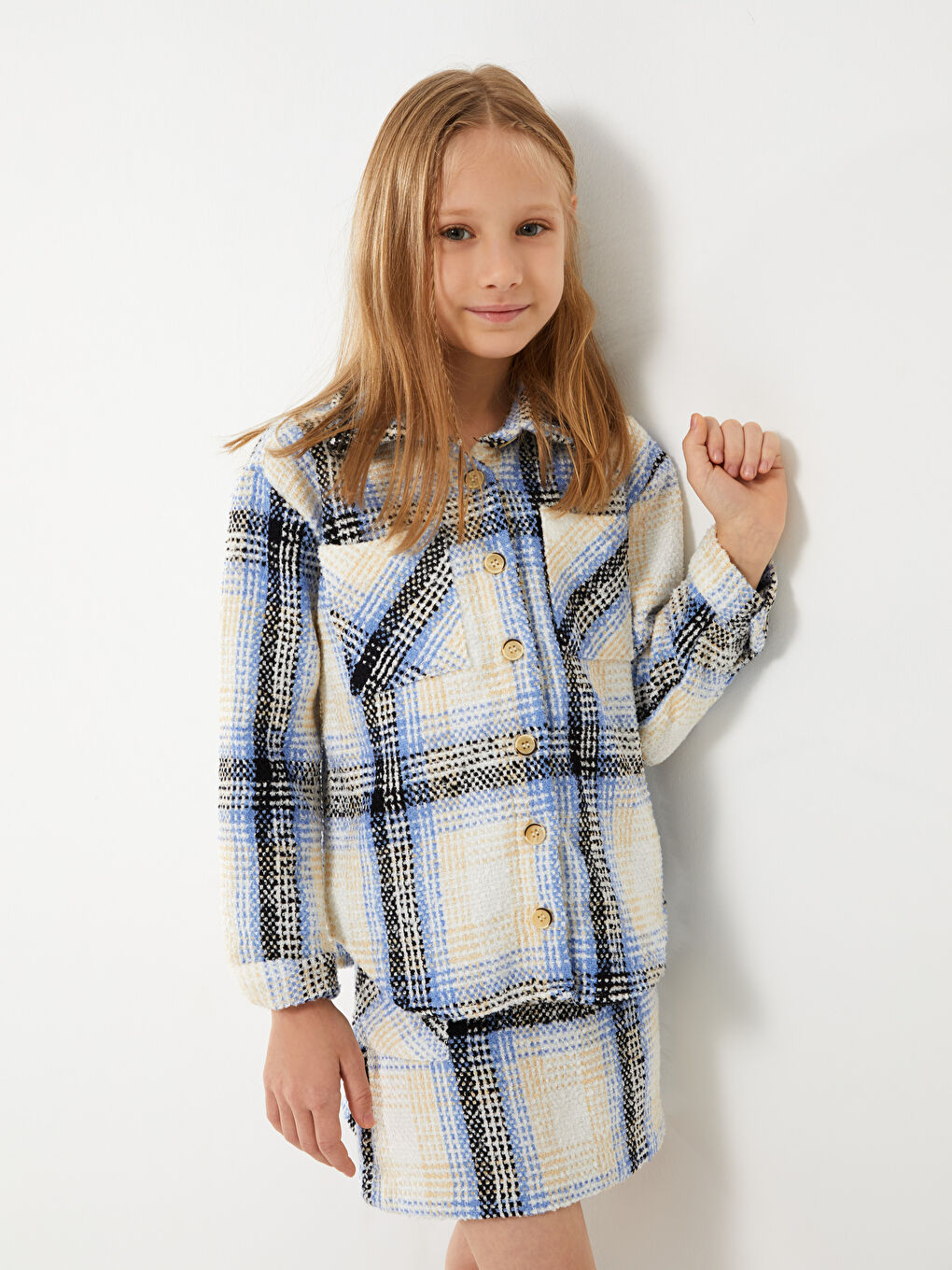 LCW Kids Plaid Long Sleeve Girls' Shirt -W2H551Z4-LLC