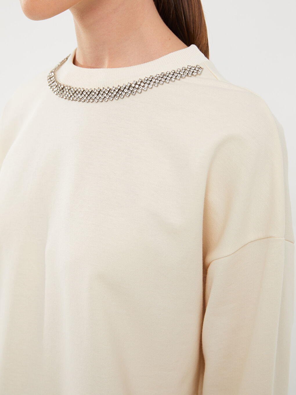 Crew Neck Plain Oversize Women's Sweatshirt Tunic -W2H589Z8-SDG