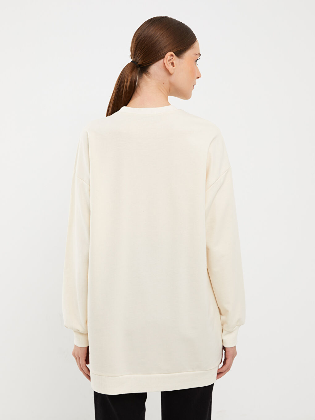 Crew Neck Plain Oversize Women's Sweatshirt Tunic -W2H589Z8-SDG