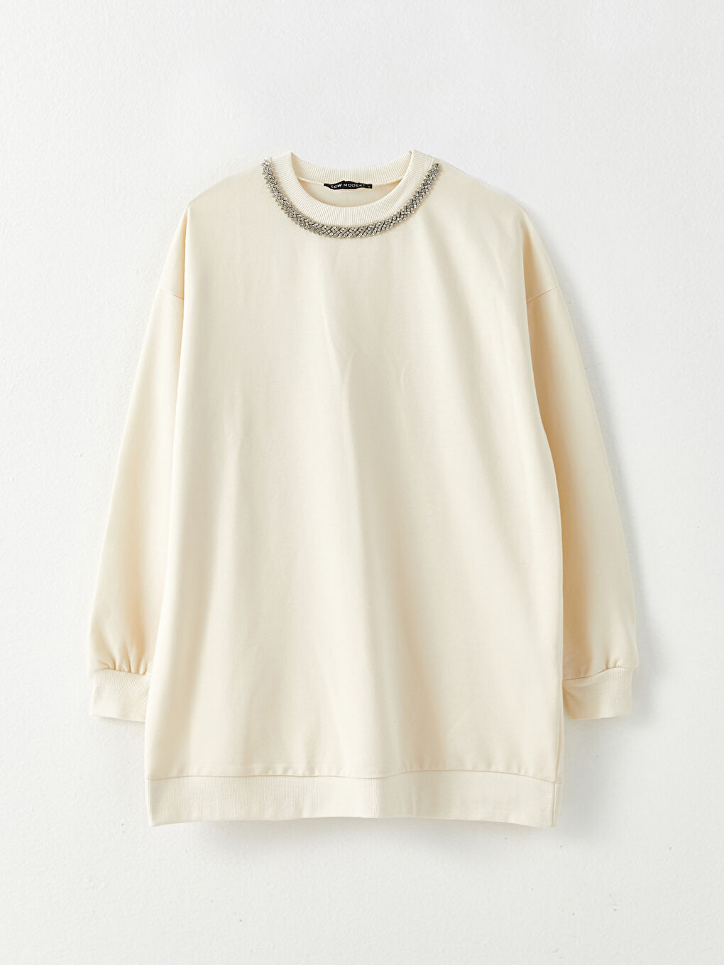 Crew Neck Plain Oversize Women's Sweatshirt Tunic -W2H589Z8-SDG