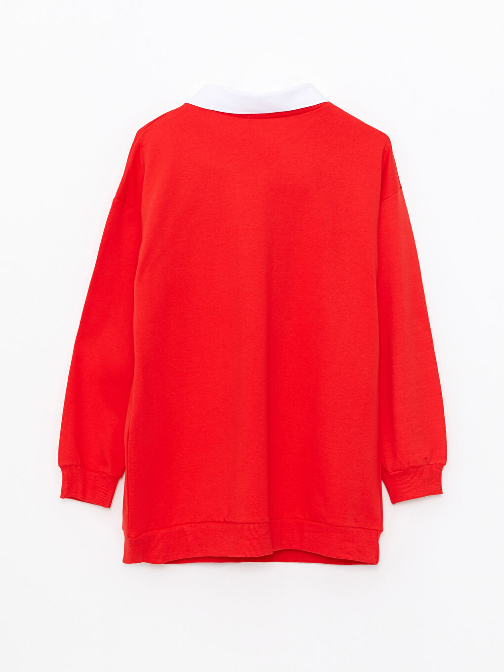 Kırmızı Gömlek Yaka Baskılı Uzun Kollu Kadın Sweatshirt Tunik-6
