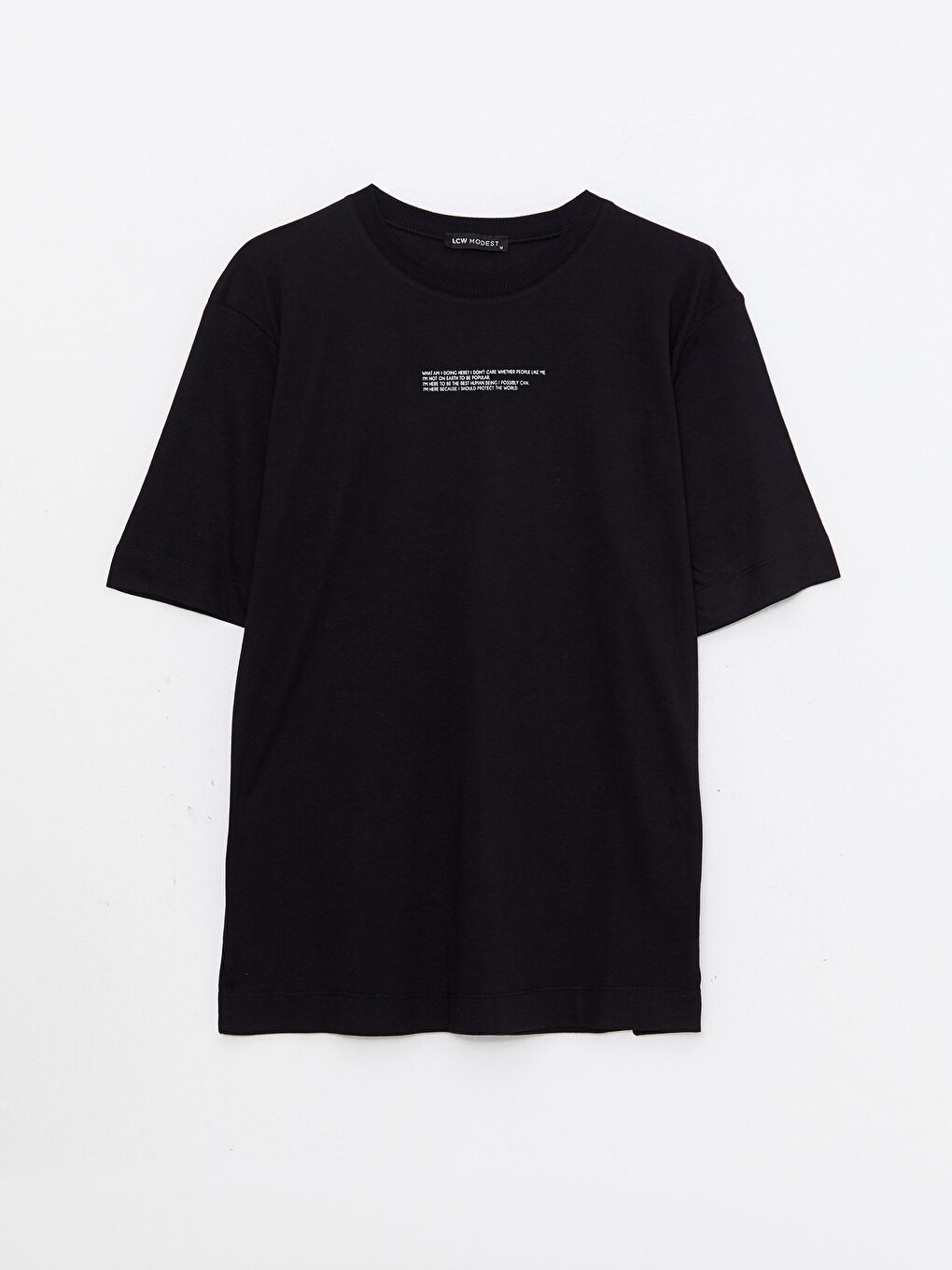 Siyah Bisiklet Yaka Baskılı Kısa Kollu Oversize Kadın Tunik-5