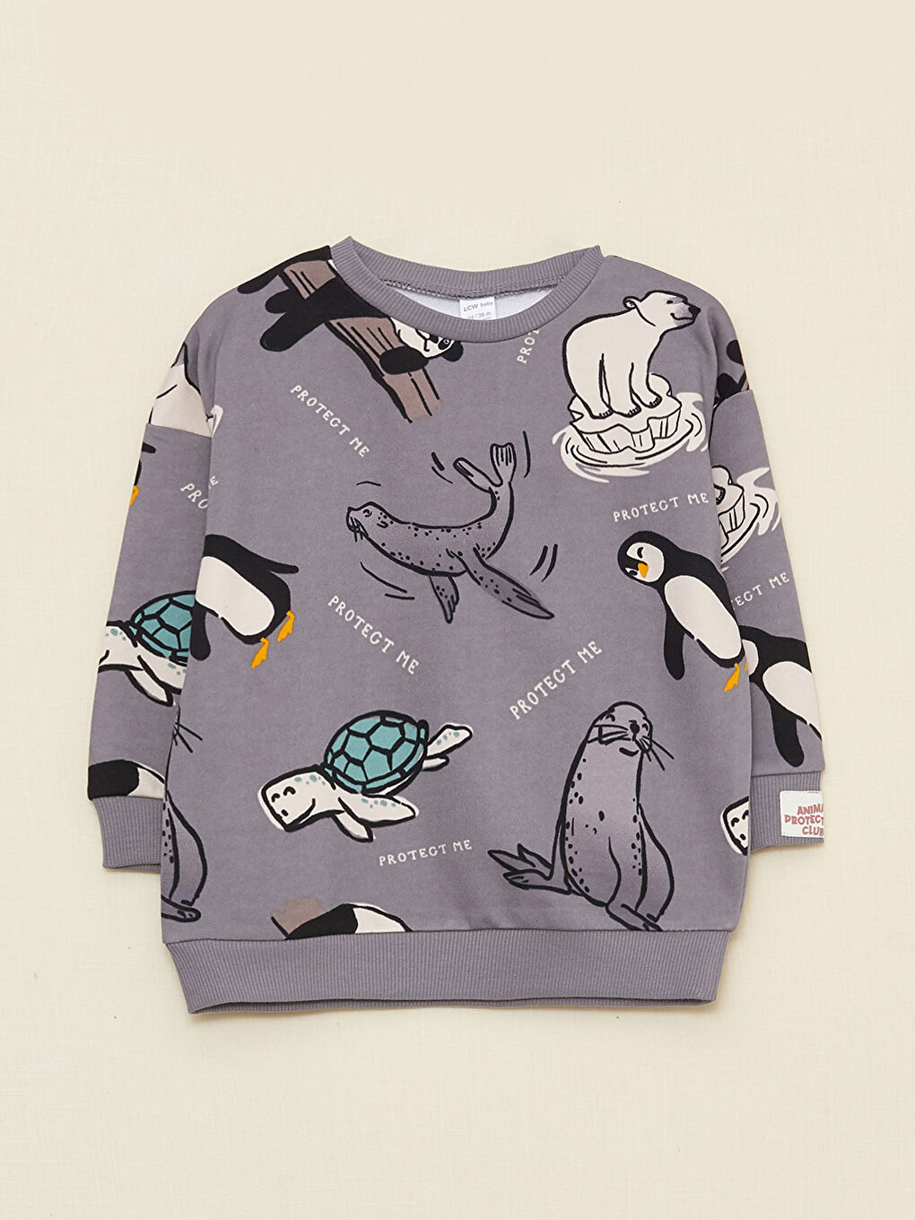 LCW baby Gri Baskılı Bisiklet Yaka Uzun Kollu Baskılı Erkek Bebek Sweatshirt - 3