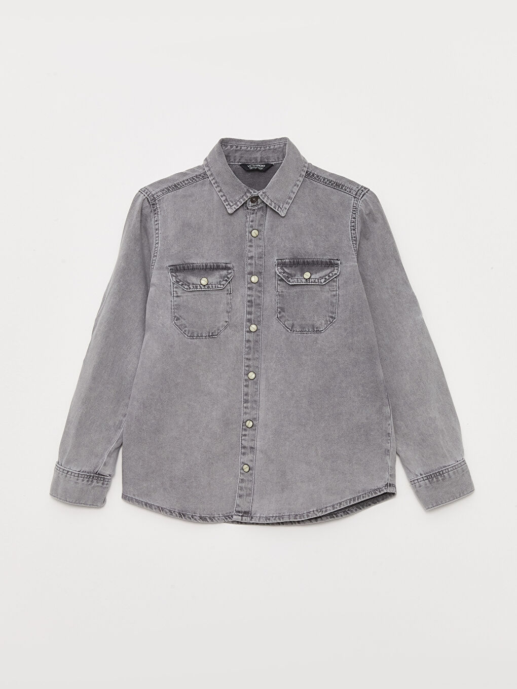 Gri Basic Uzun Kollu Erkek Çocuk Jean Gömlek