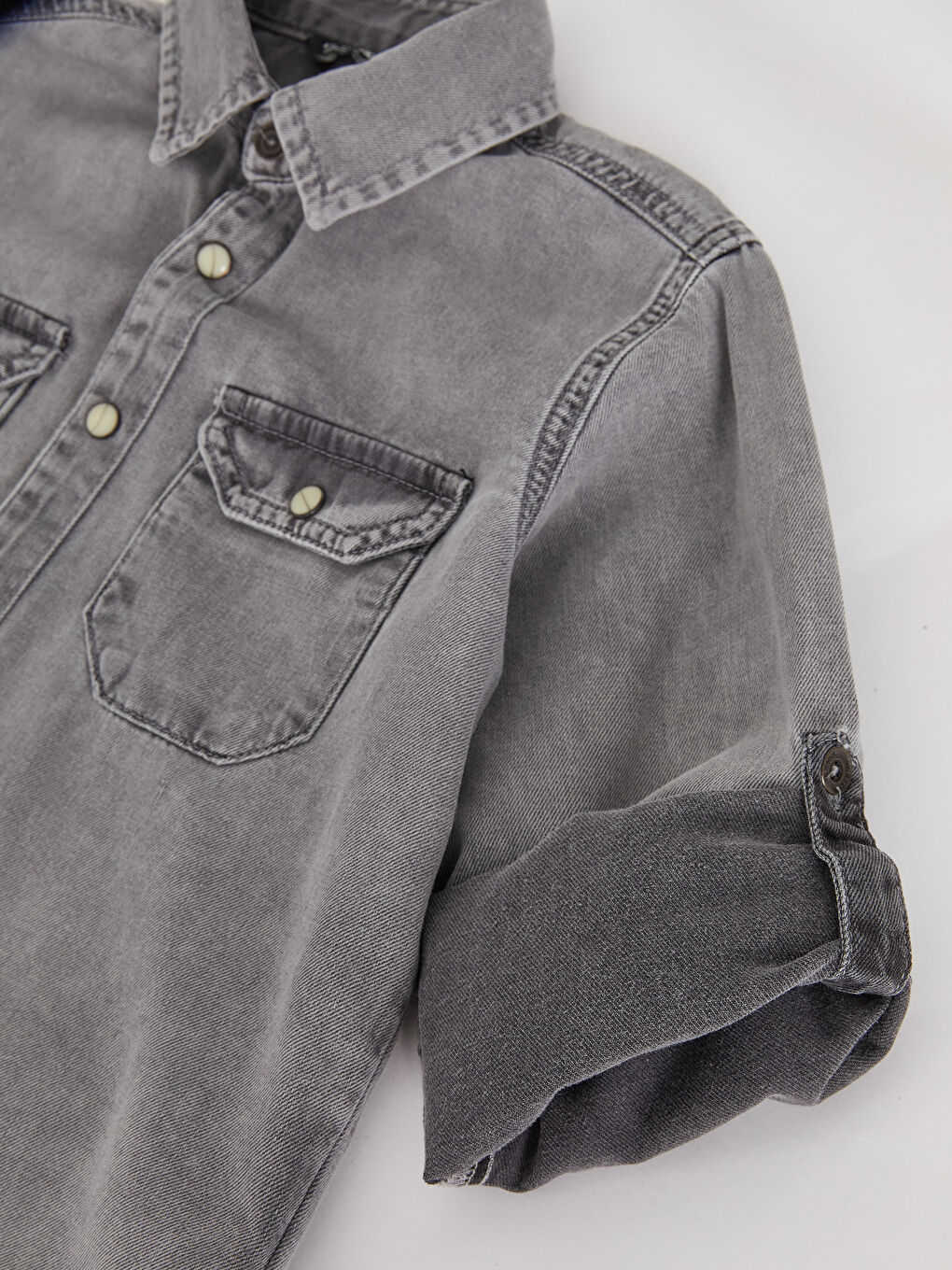 Gri Basic Uzun Kollu Erkek Çocuk Jean Gömlek-2
