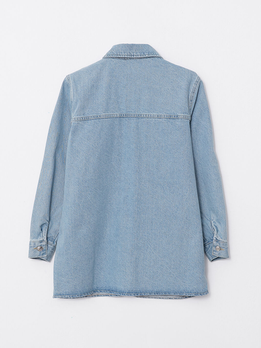 Collared Neck Plain Long Sleeve Women's Denim Tunic-12