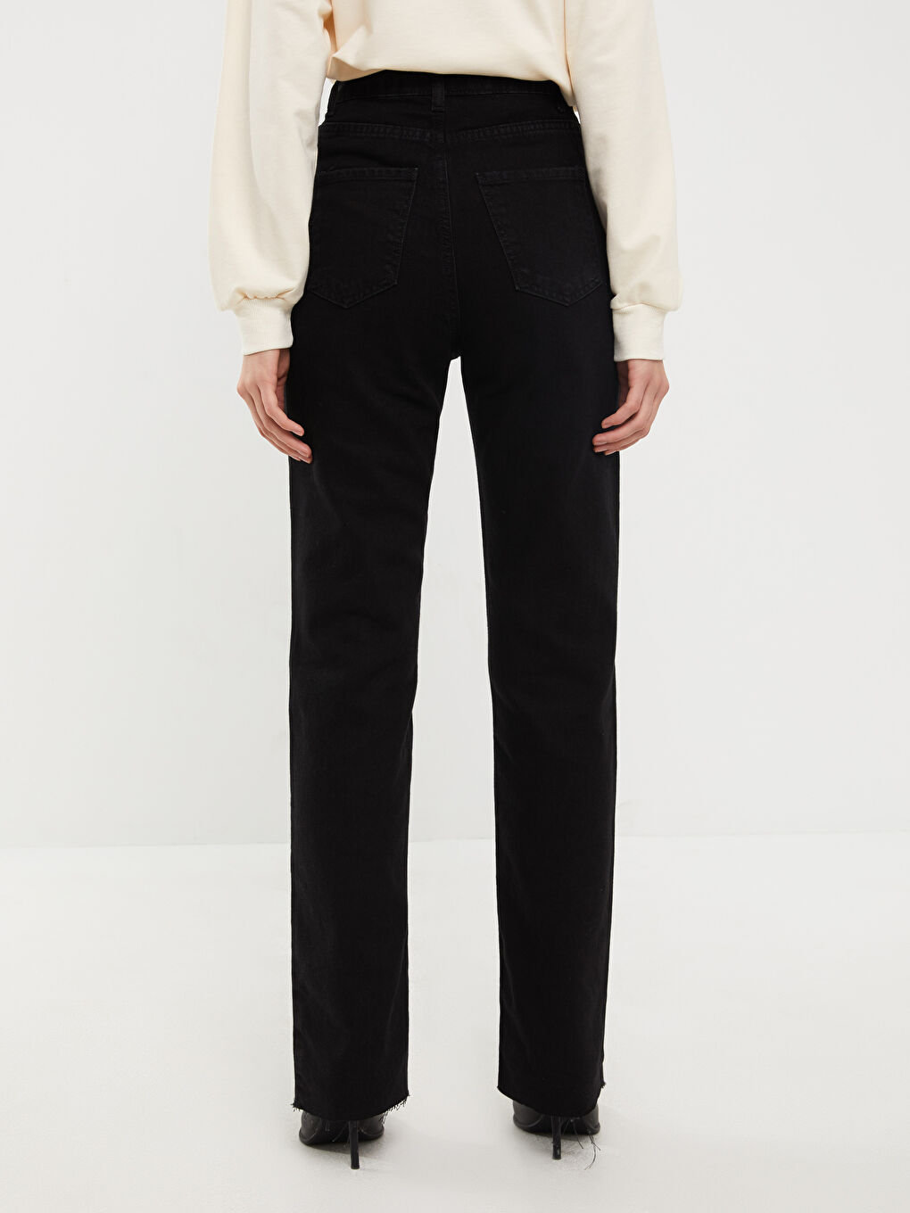 LCW Modest Siyah Straight Fit Taşlı Kadın Jean Pantolon - 4