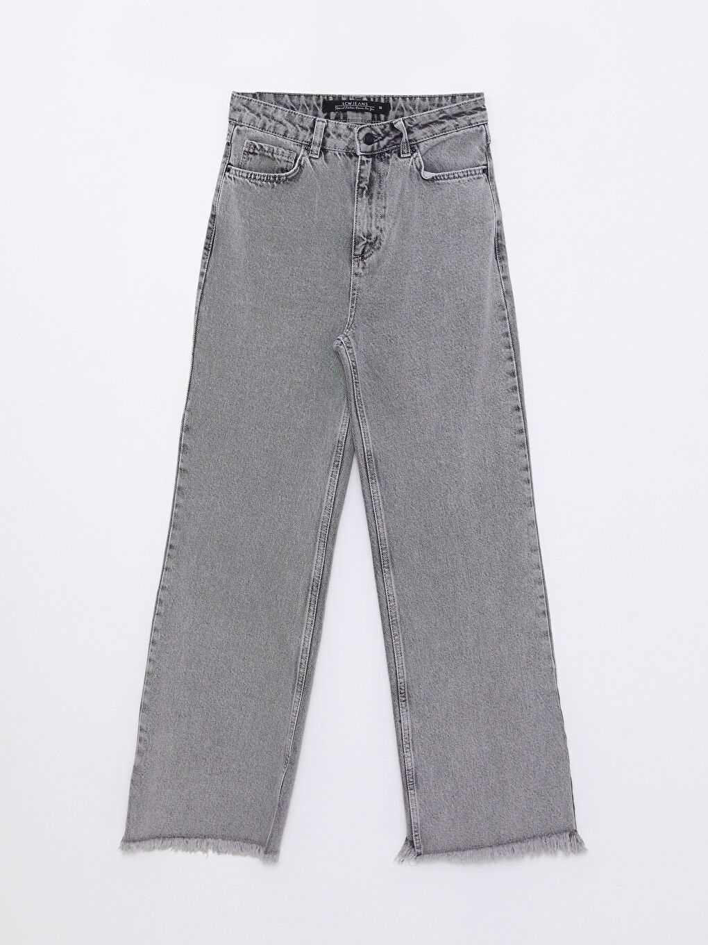 Gri Kadın Wideleg Düz Jean Pantolon-5