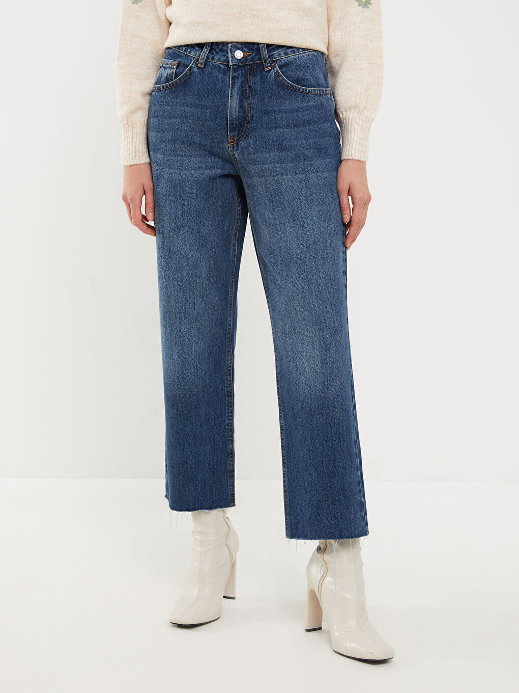 İndigo Kadın Boyfriend Düz Jean Pantolon-3
