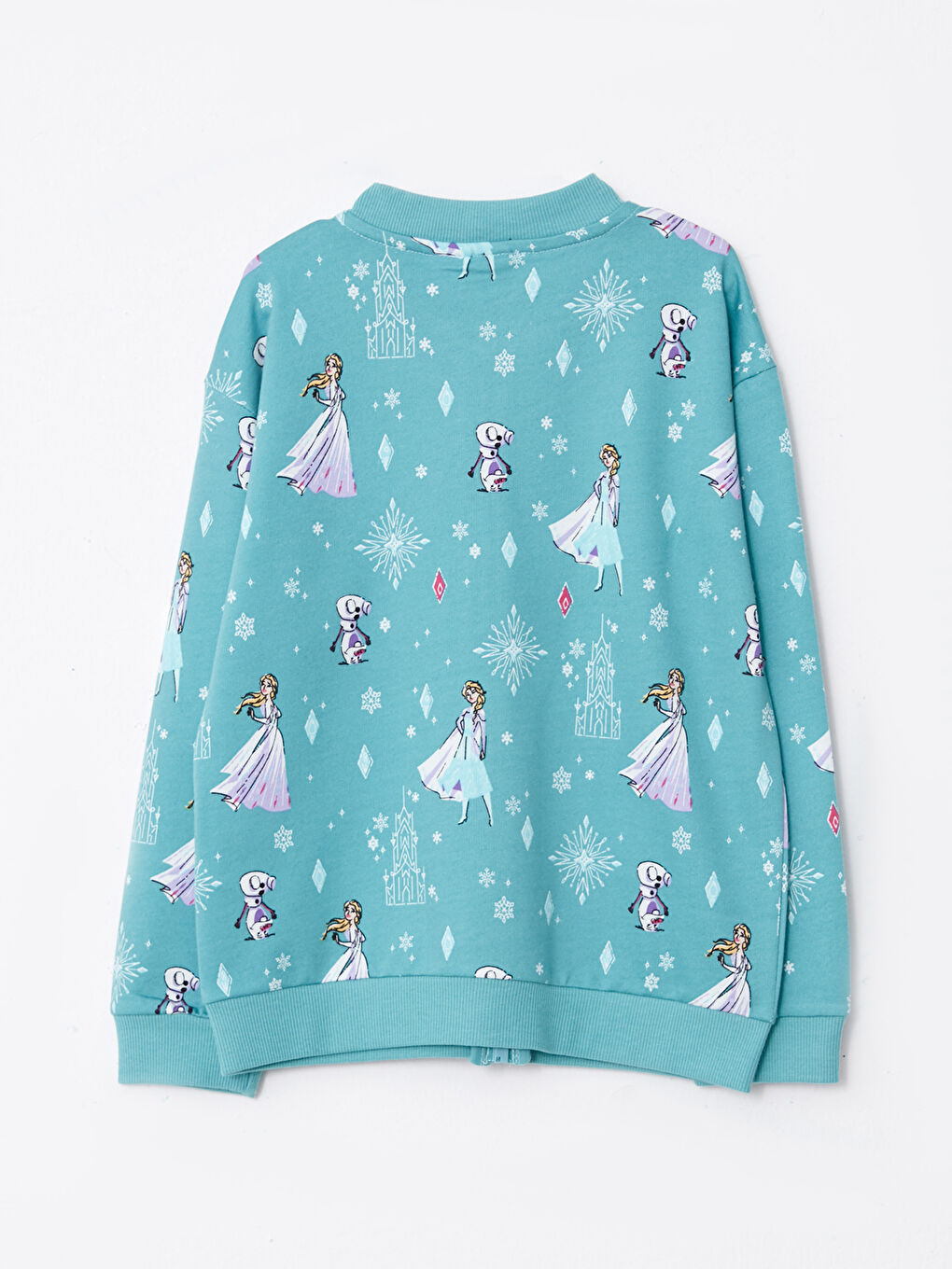 Turkuaz Kolej Yaka Elsa Baskılı Uzun Kollu Kız Çocuk Fermuarlı Sweatshirt-1