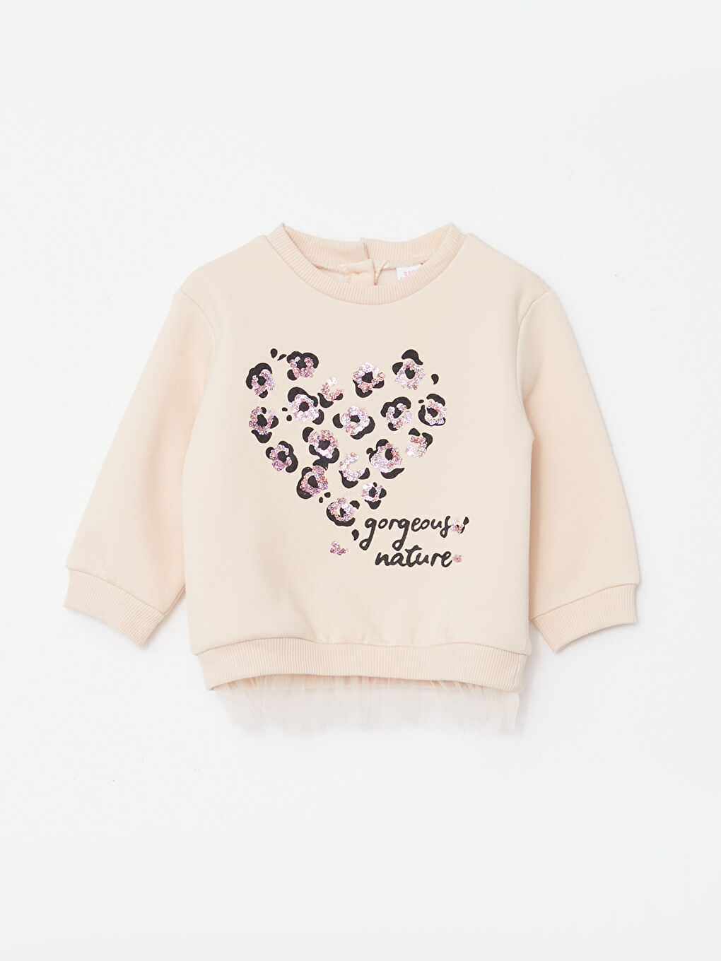 Bej Bisiklet Yaka Uzun Kollu Baskılı Kız Bebek Sweatshirt