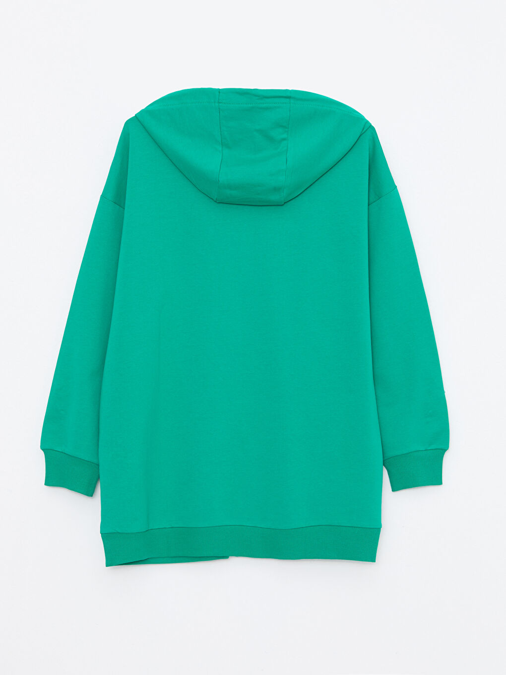 Yeşil Kapüşonlu Düz Uzun Kollu Oversize Kadın Spor Hırka-11