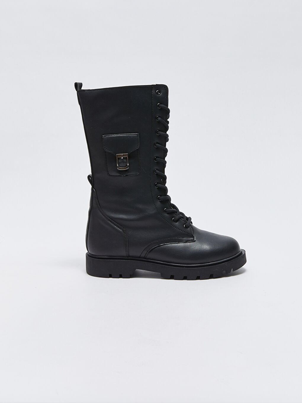 Siyah Deri Görünümlü Kız Çocuk Çizme-1