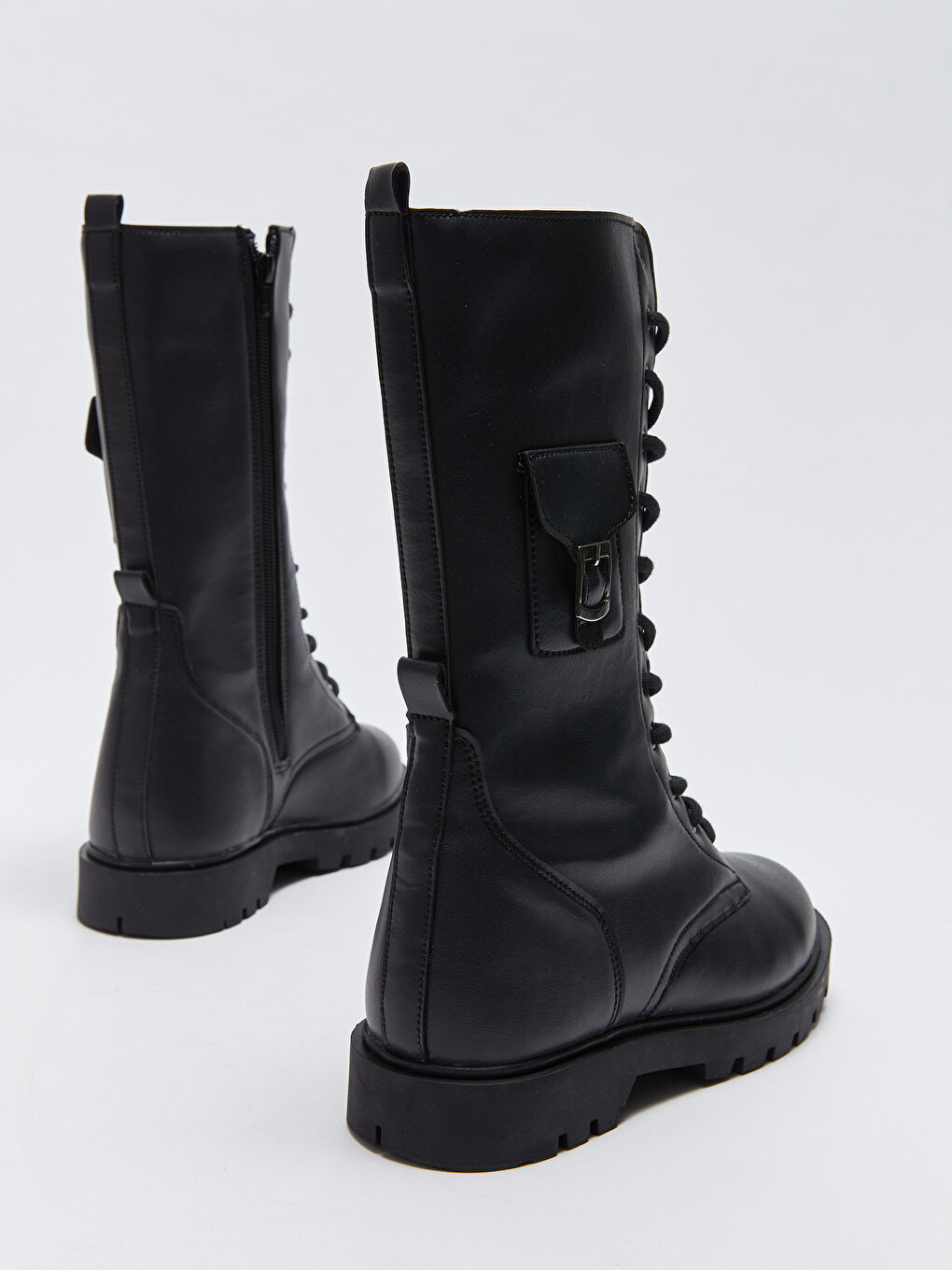 Siyah Deri Görünümlü Kız Çocuk Çizme-3