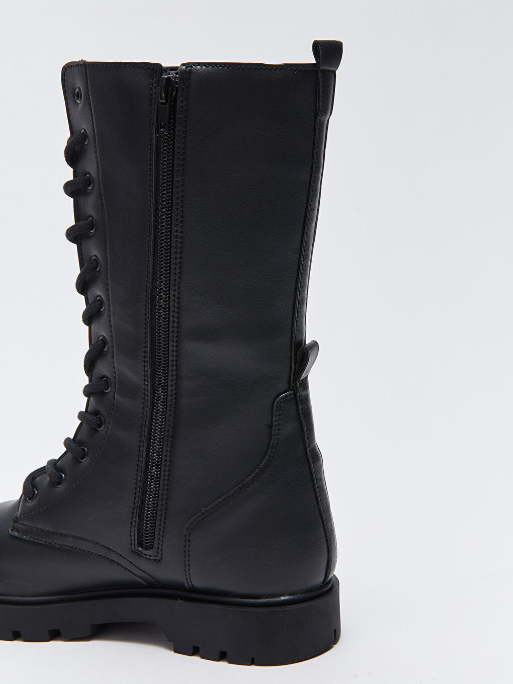 Siyah Deri Görünümlü Kız Çocuk Çizme-4