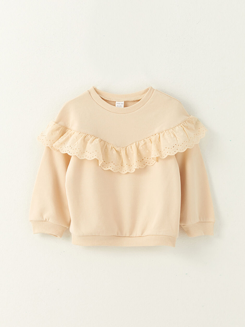 Bej Bisiklet Yaka Uzun Kollu Basic Kız Bebek Sweatshirt